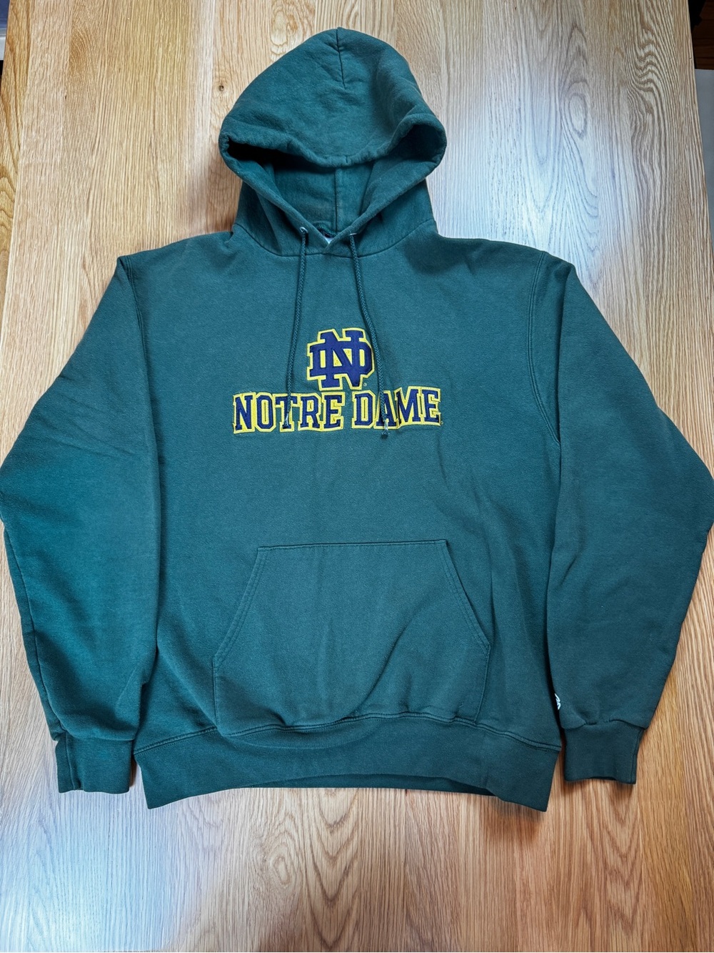 Champion Notre Dame Hoodie Green with Blue Logo Sz Large